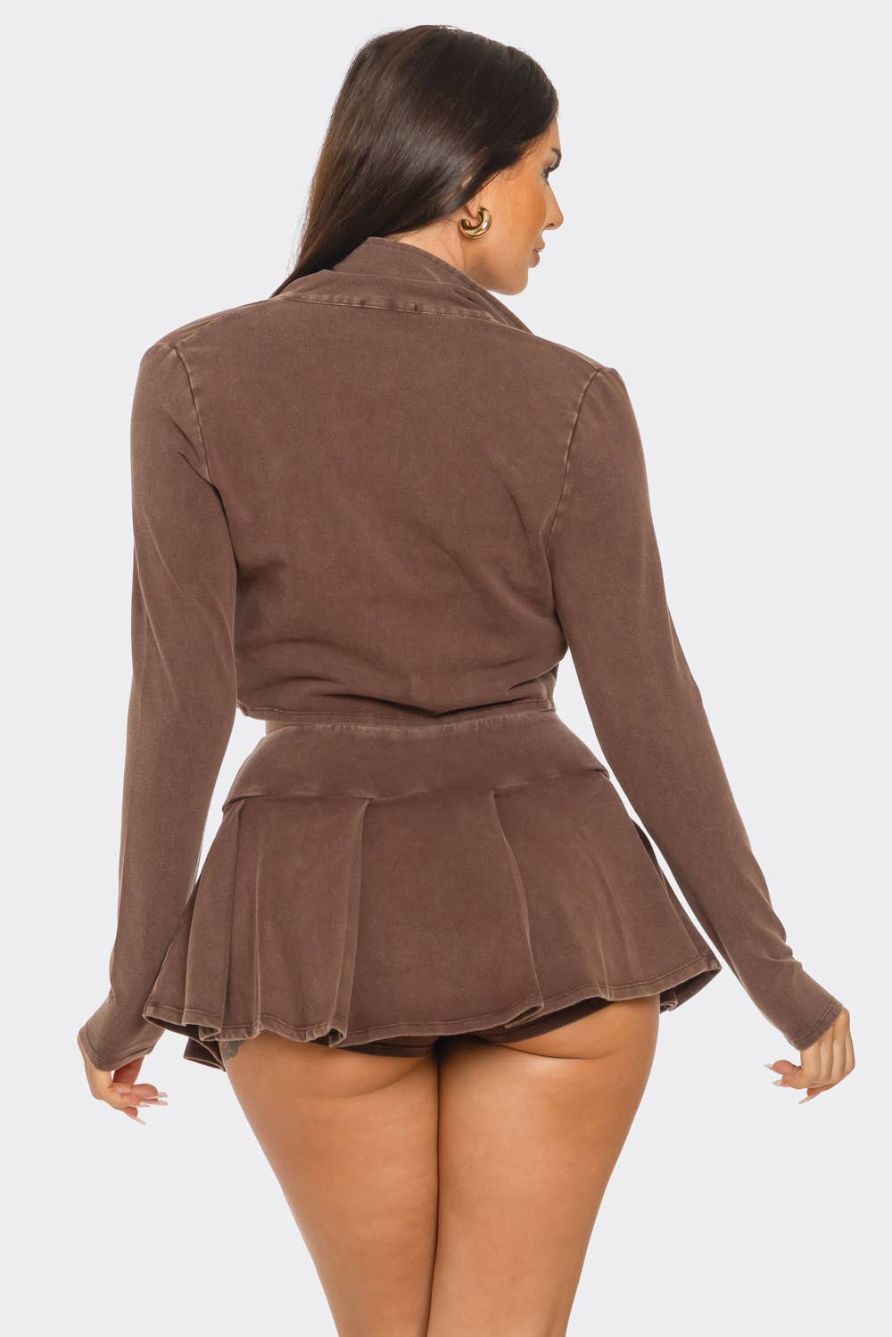 Tank w/ Top Jacket And Skort 3 Piece Set - Brown