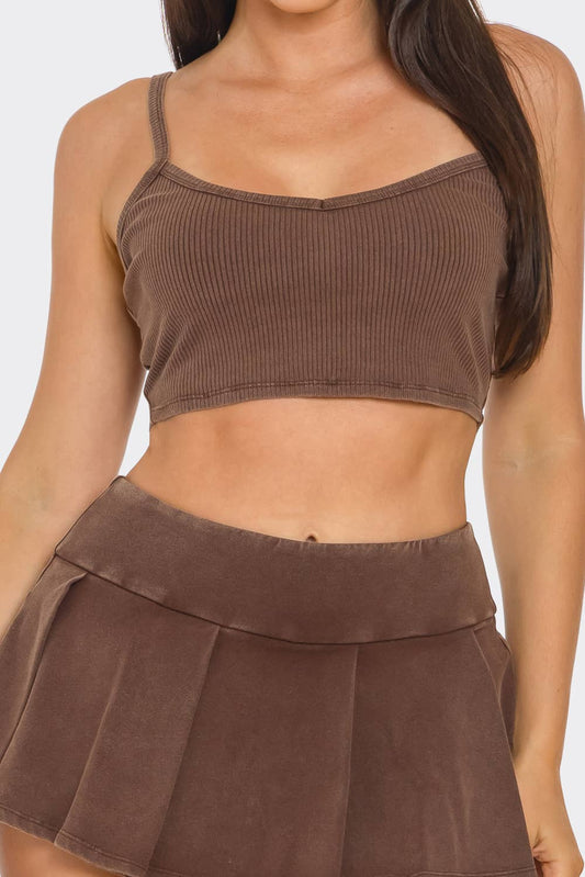 Tank w/ Top Jacket And Skort 3 Piece Set - Brown