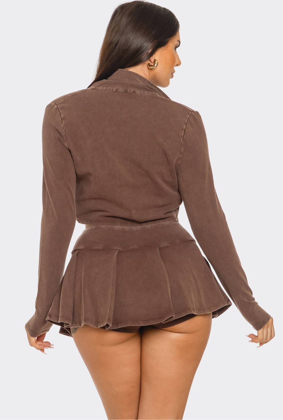 Tank w/ Top Jacket And Skort 3 Piece Set - Brown